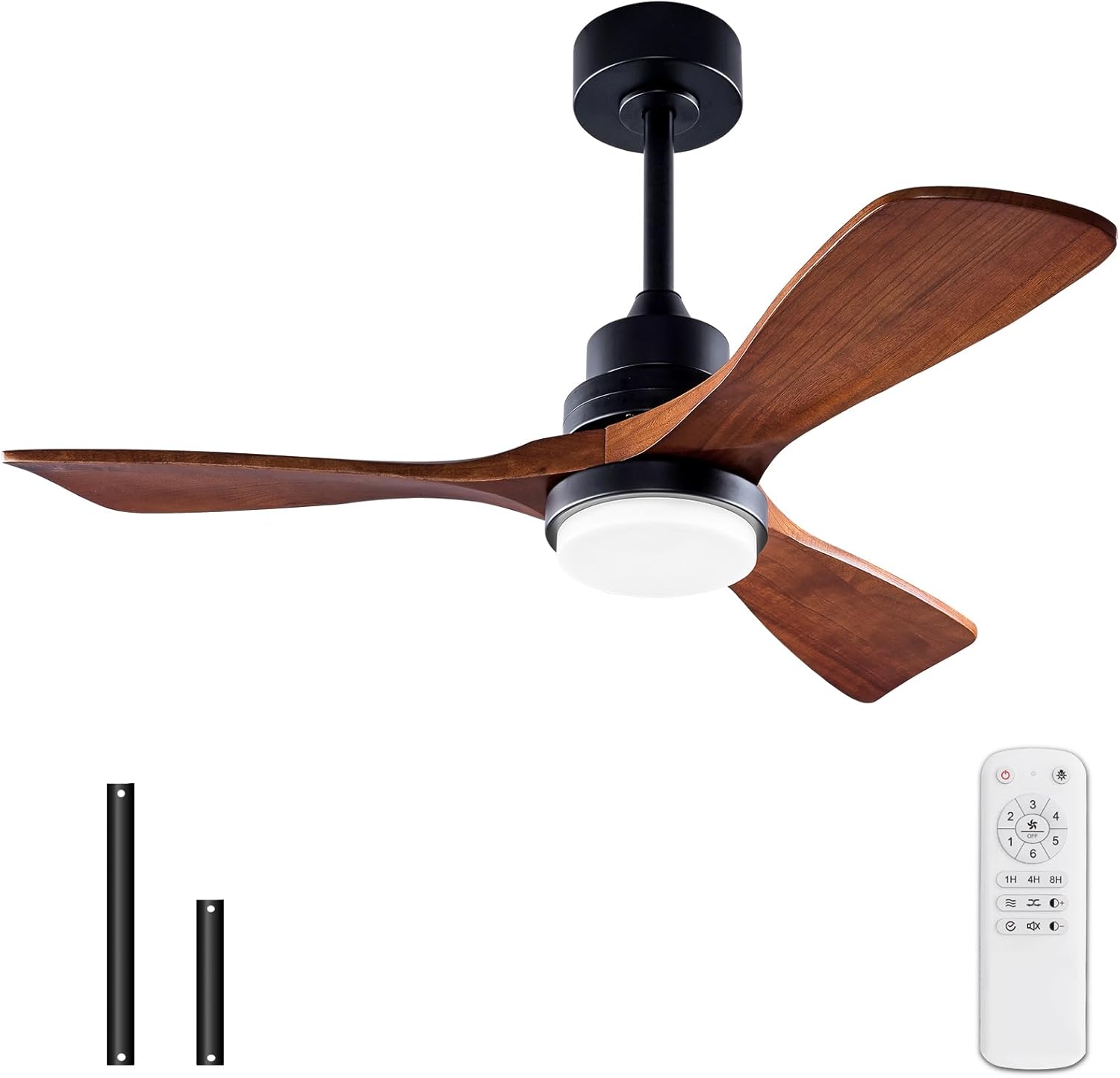 BOJUE 42 Inch Black Ceiling Fans with Lights and Remote,Dimmable LED Light,Quite Reversible DC Motor,Memory Function,Modern Solid Wood Indoor Outdoor Ceiling Fan with Light for Office Patios