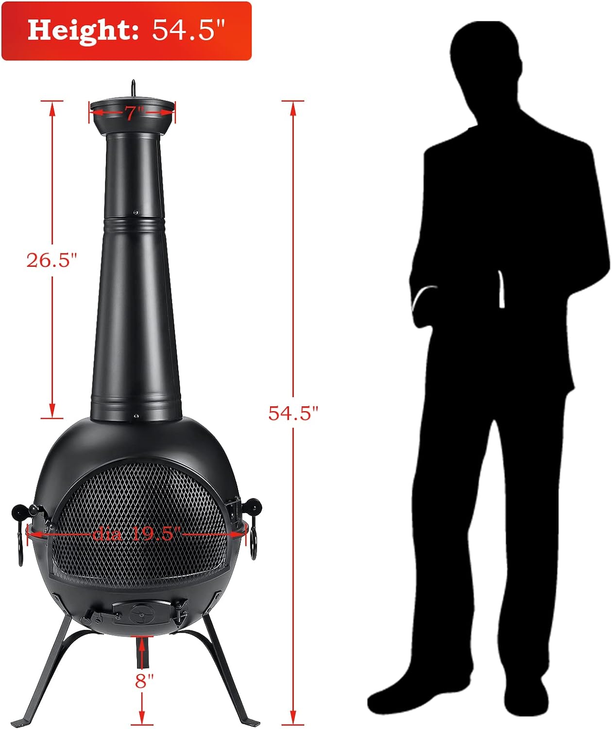 SINGLYFIRE Prairie Fire Outdoor Chiminea Fireplace Deck or Patio Backyard Wooden Fire Pit with Chiminea Cover Rust-Free Iron Black