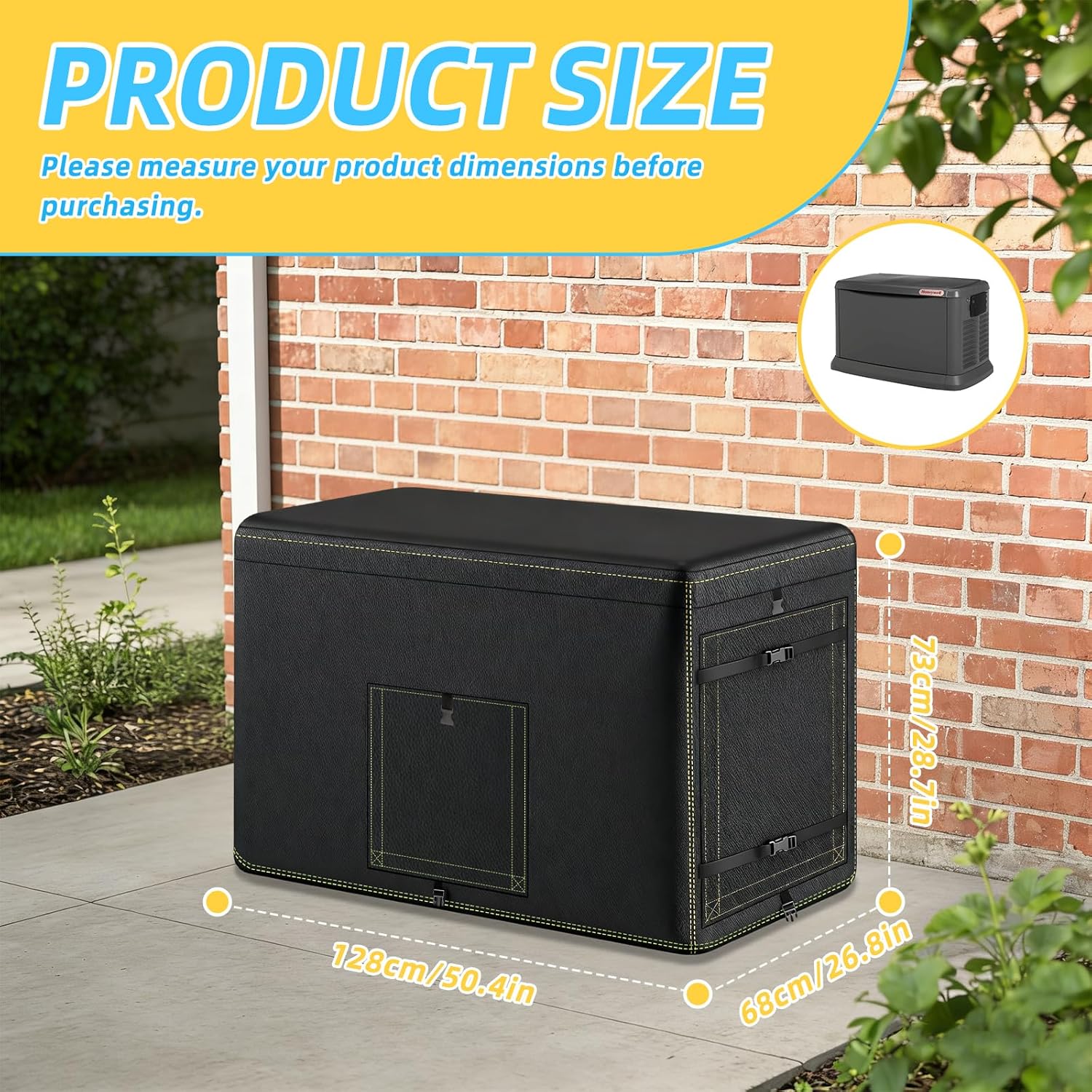 Generator Cover, 600D Polyester Heavy-Duty Waterproof Generator Cover for 7.5–22kW Home Standby Generators — Windproof Zippered/Elastic Hem Design, Black (Black)