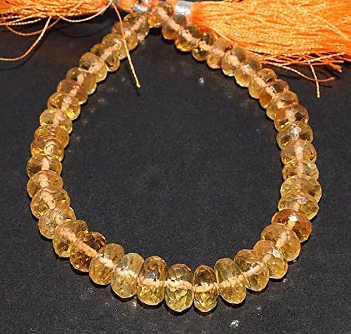 13 inch natural beads strand of 6-8mm faceted rondelle citrine gemstone beads for DIY jewelry - necklace, bracelet, earring, ring.