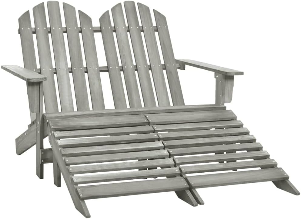 2-Seater Patio Adirondack Chair&Ottoman Fir Wood Gray,Sturdy and Comfortable Adirondack Chair with Ottoman for Outdoor Living Outdoor Furniture, Outdoor Chairs