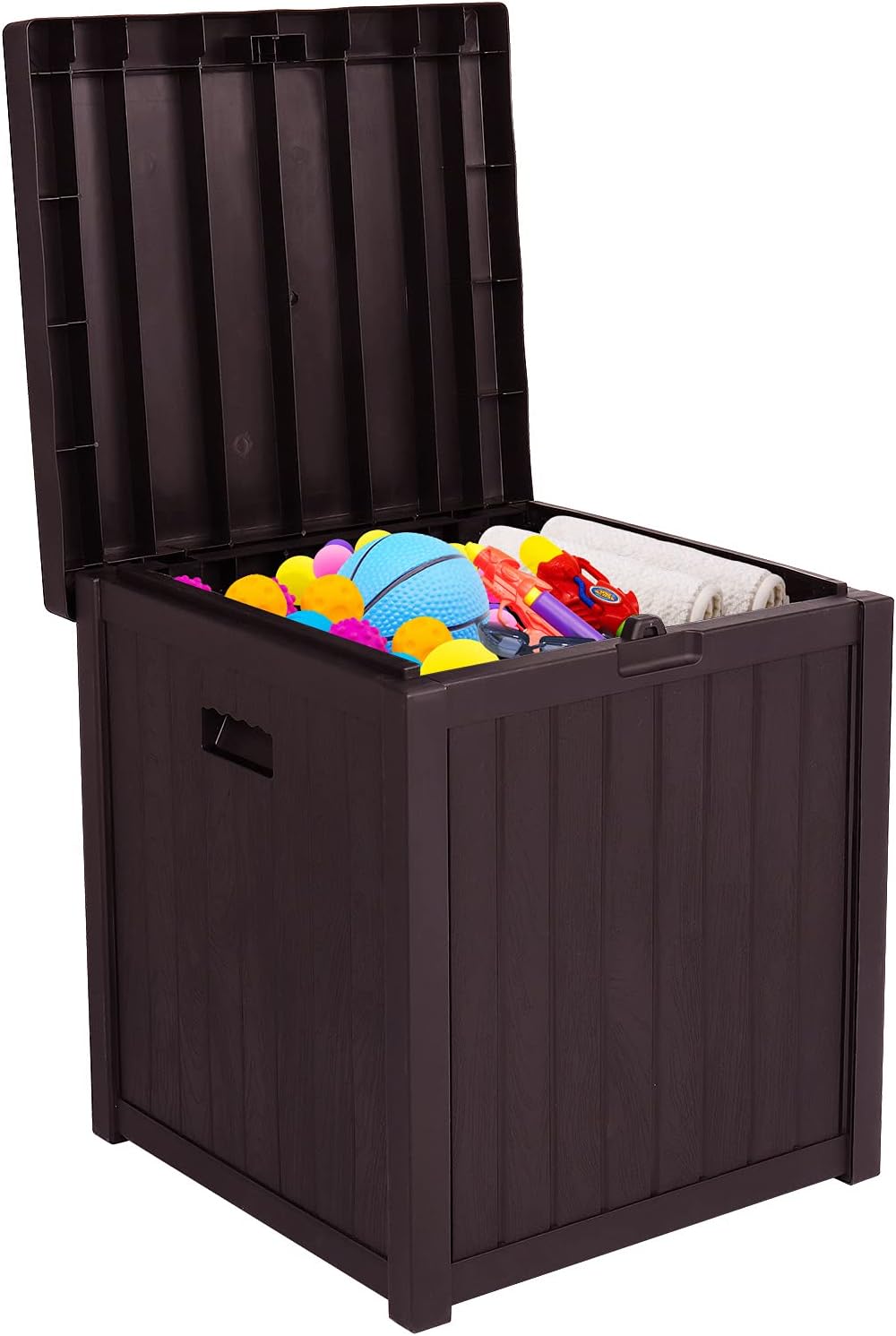 51 Gallon Outdoor Deck Box, Waterproof Resin Storage Box with Lockable Lid and Side Handles for Patio Furniture Cushions, Pool Accessories, Garden Tools (51Gallon - Brown)