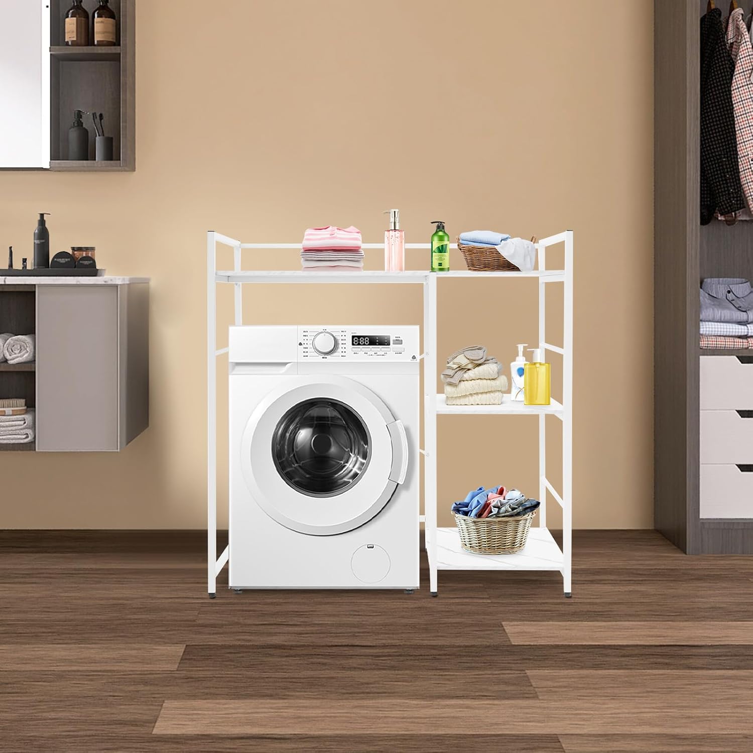 3-tier Washing Machine Storage Shelf Over Washer Storage Shelf Washing Machine Utility Rack Washer Dryer Storage Shelves Suitable for Machines Width Within 25.6