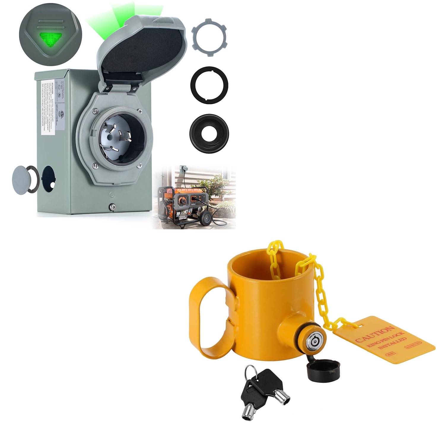BOYISEN Pre-Drilling 50 Amp Generator Inlet Box and 5th Wheel King Pin Lock