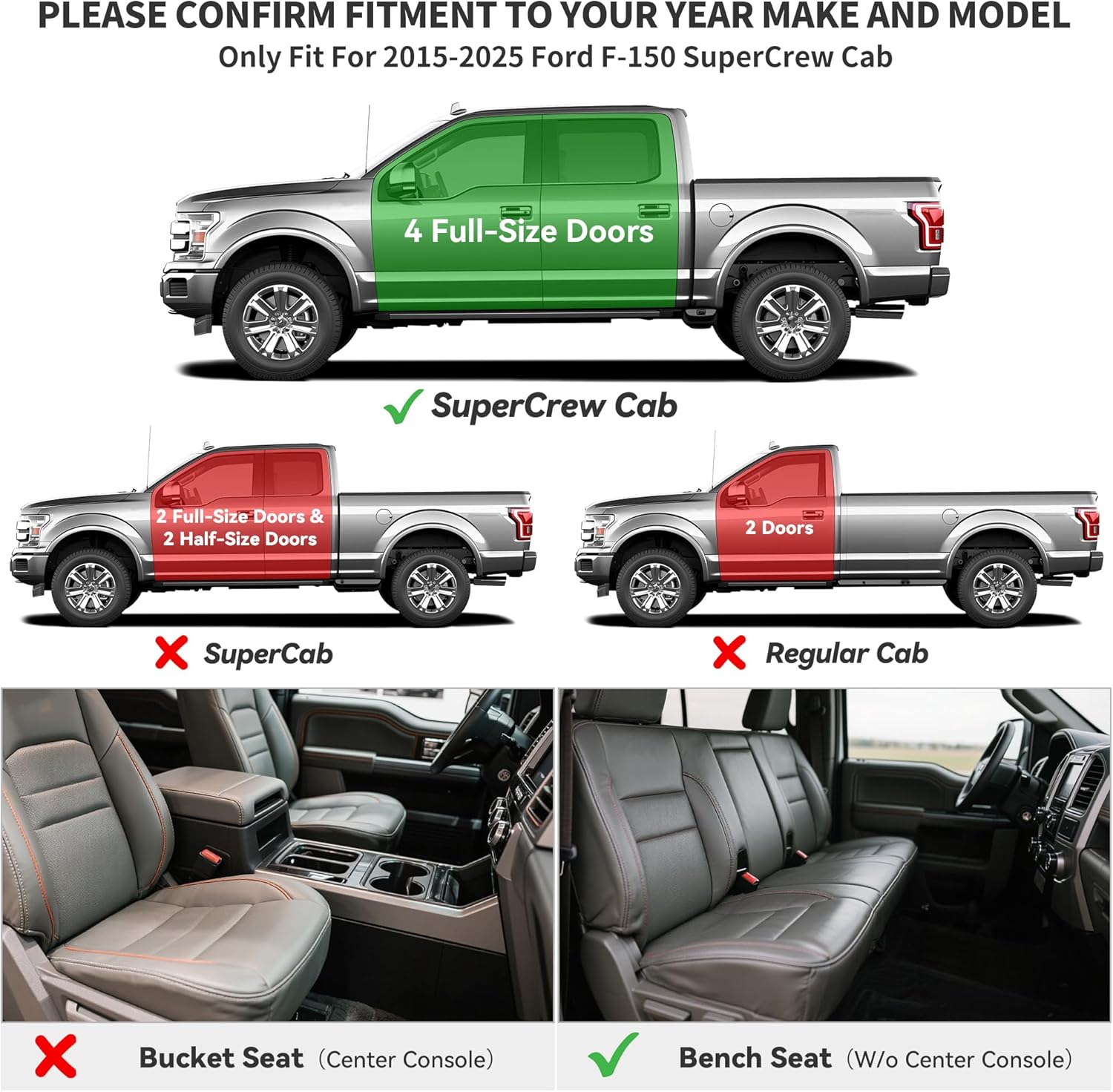 YITAMOTOR Floor Mats for 2015-2025 Ford F-150 Super Crew Cab Bench Seat, Custom Fit All Weather Anti-slip TPE Rubber Mat, Super Duty Ford F150 Accessories, F 150 Floor Liners Set, 1st & 2nd Row, Black