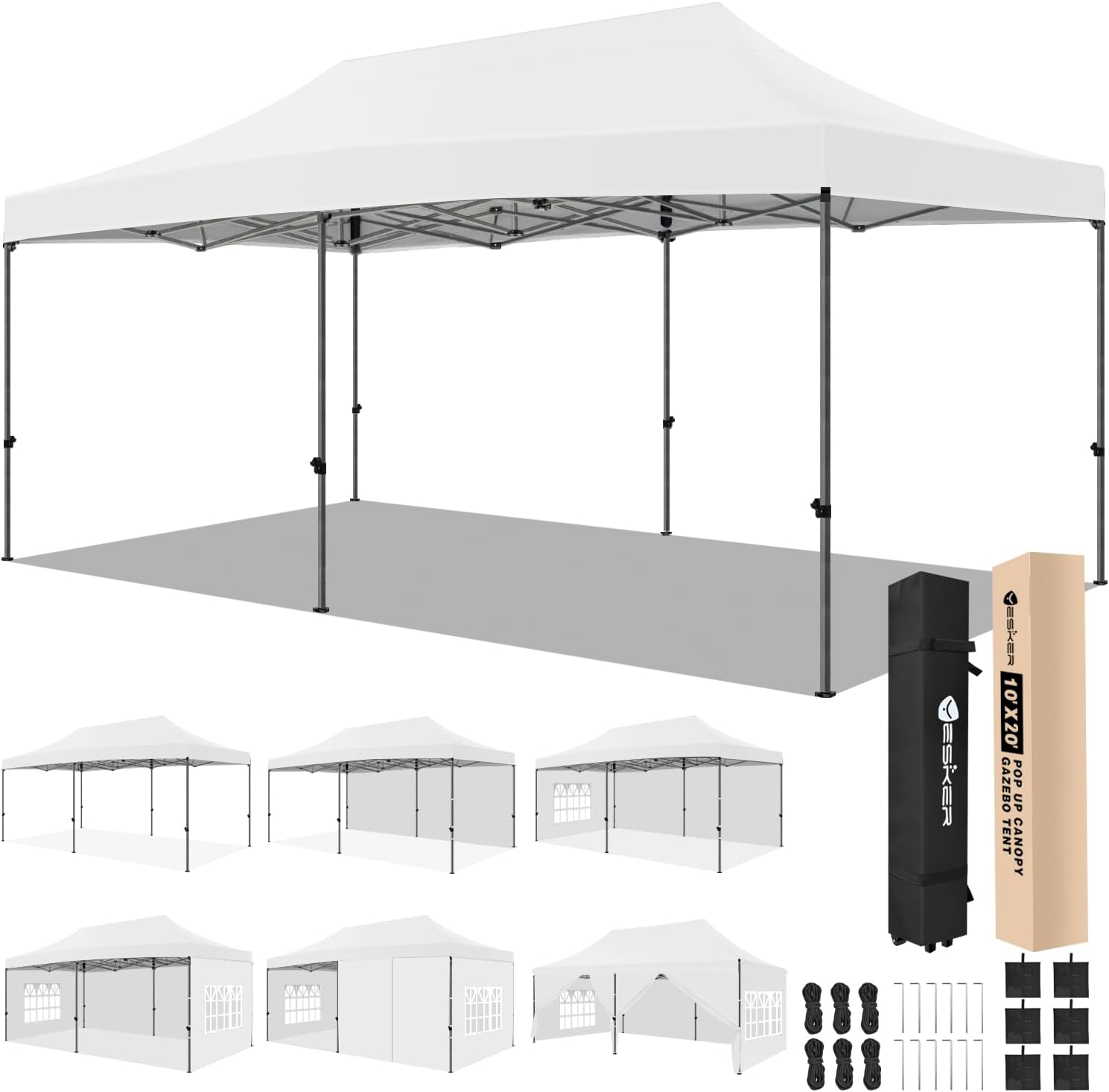 Yesker 10x20 Pop Up Canopy Tent with Sidewalls Instant Outdoor Canopy, Waterproof & UV Protection, Easy Setup Adjustable Height Heavy Duty Shelter Gazebo Tent for Patio Backyard Party Events, White