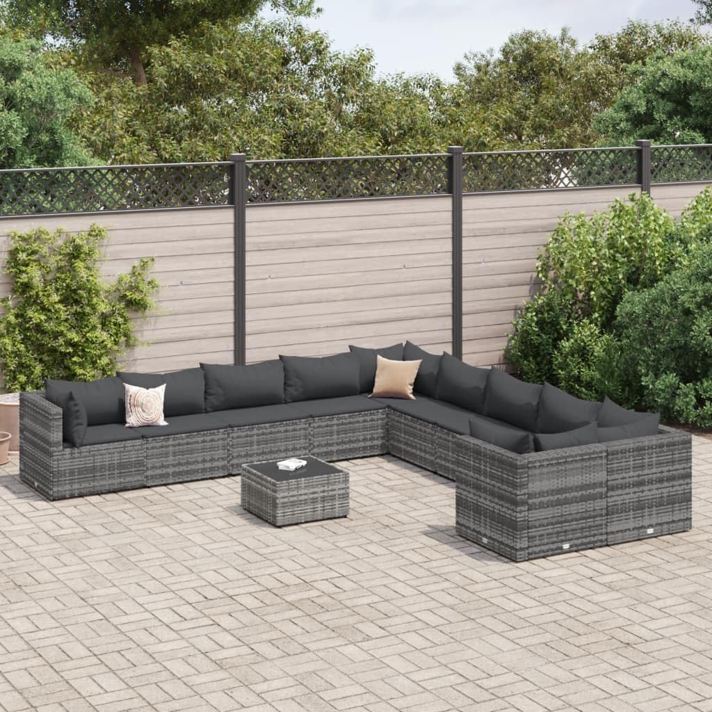 11 Piece Patio Sofa Set with Cushions Gray Poly Rattan,TopRated Outdoor Patio Sofa Set: Comfortable, Durable, and Stylish Furniture Sets for Patio, Lawn & Garden
