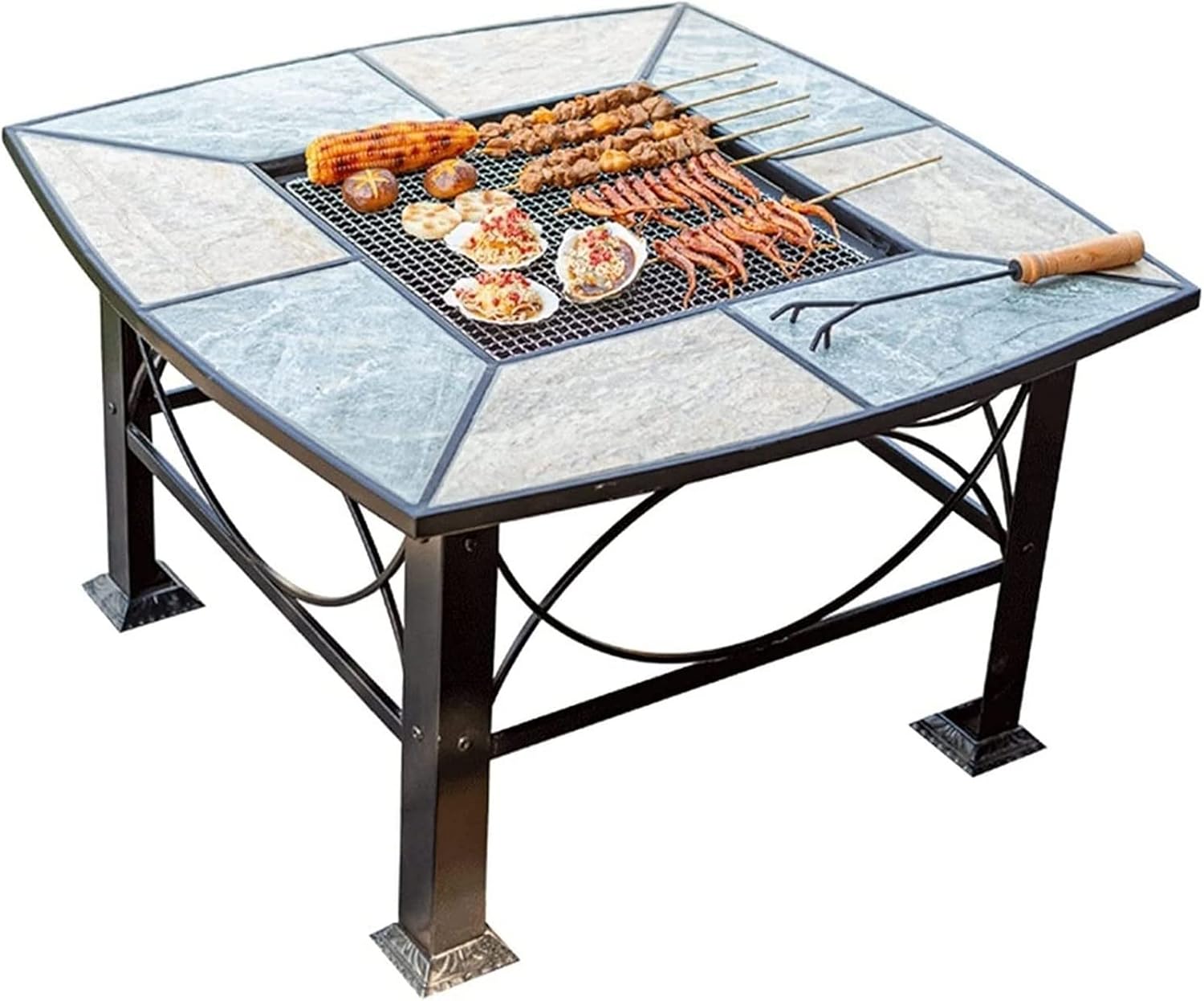 Garden Fire Pit Grill Bowl Grill Barbecue Rack Outdoor Fire Pit Square Wood-Burning Fire Pit Bowl, Garden Outdoor Heater, Barbecue Kit for Backyard Patio Courtyard