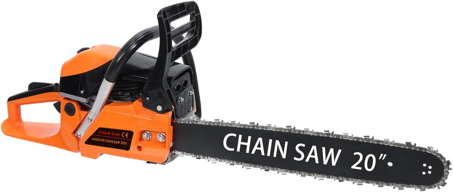 Gas-Powered-Chainsaw 20 Inch Gas Chainsaw, 58CC 2-Stroke Gas Powered Chainsaw, Handheld Cordless Chainsaw for Wood Cutting and Tree Trimming Red