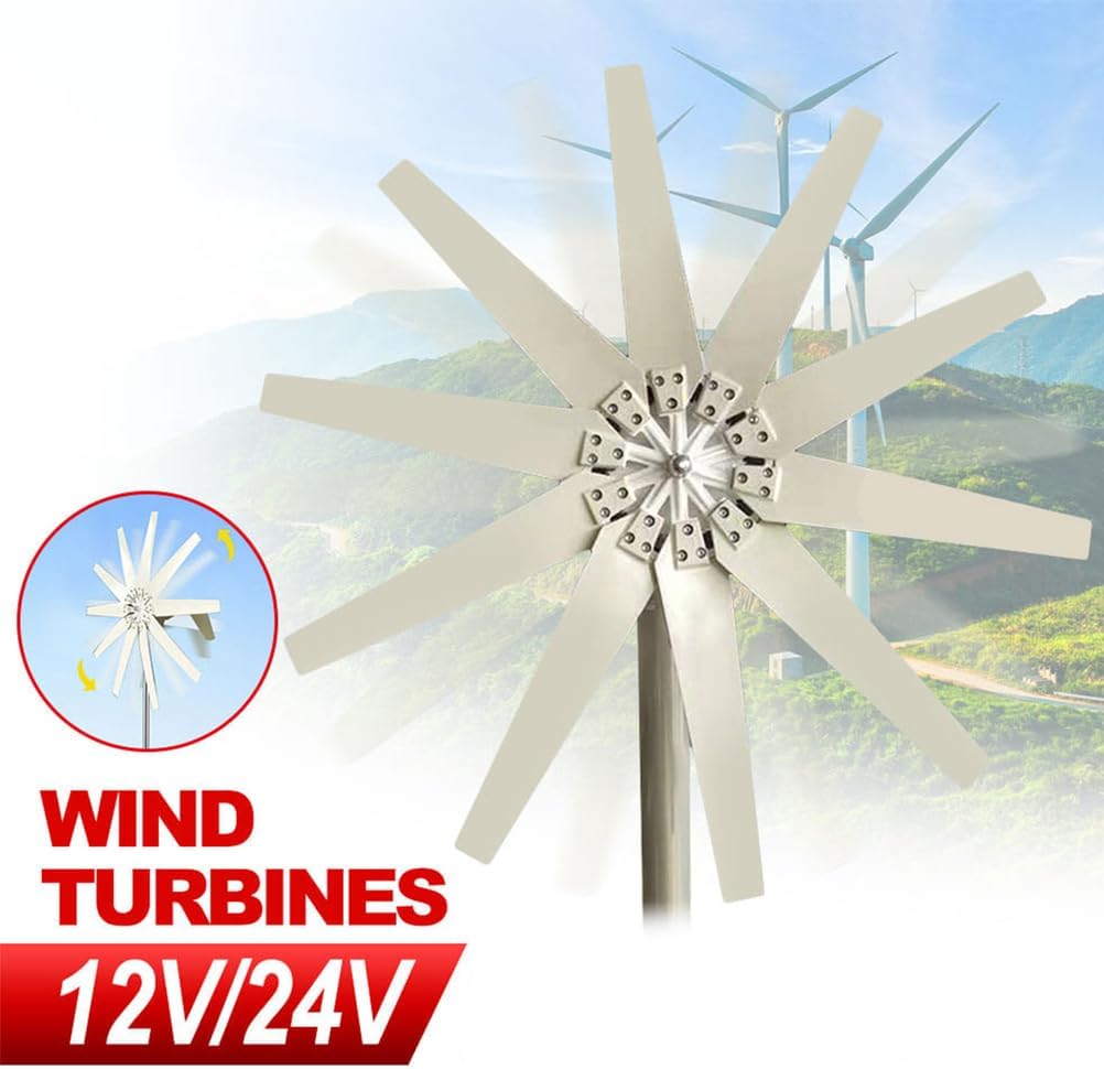 16000W Wind Turbine Generator Kit 10-Blades Vertical Axis Wind Generators 12V 24V 48V 220V for Boat,Street Lighting