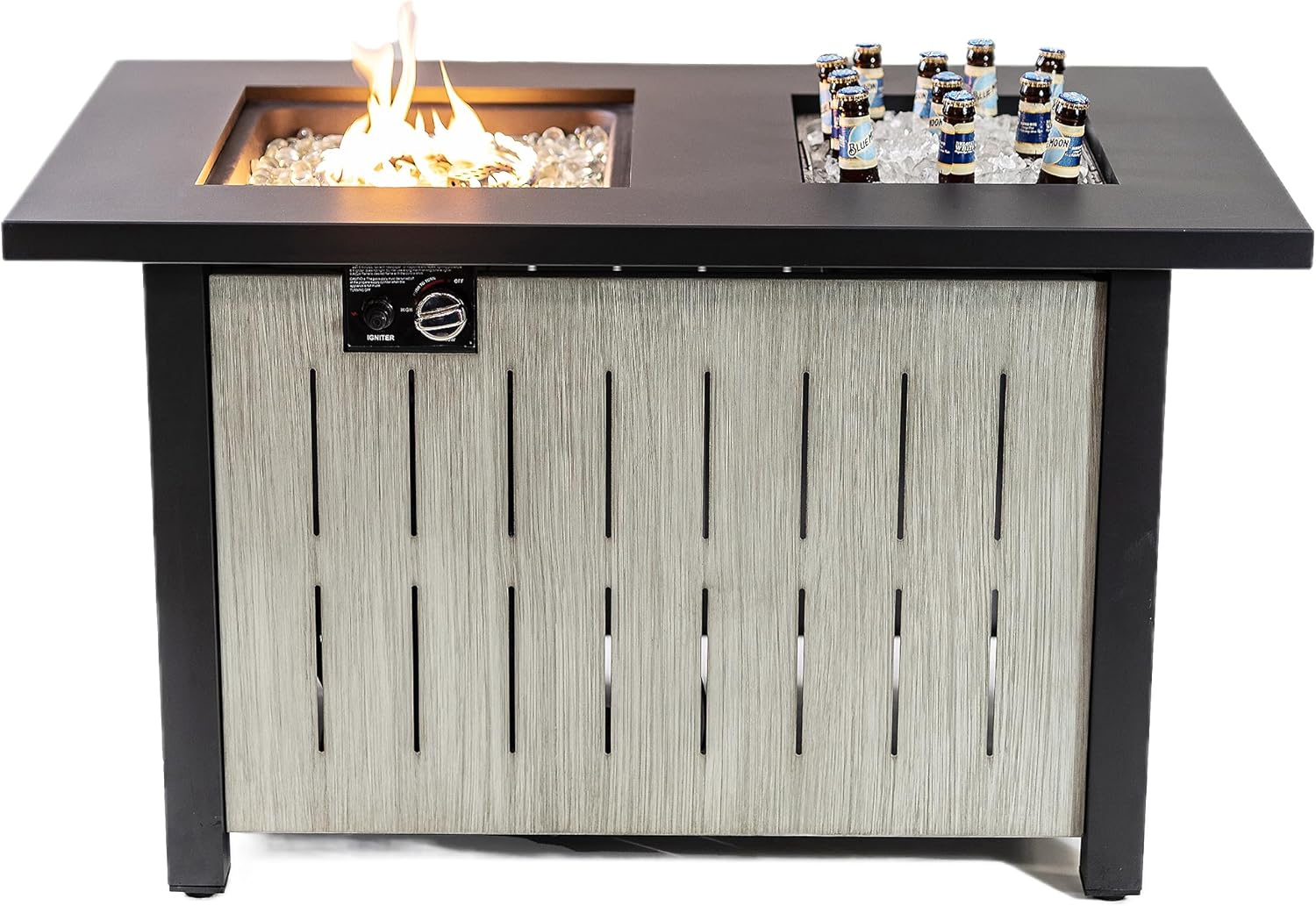 Propane Firetable with Ice Bucket - 42 Inch Outdoor Gas Fire Pit Table - 50,000 BTU Rectangular Fire Table for Warmth and Ambience - Outdoor Fire Table for Patio Deck Garden Backyard