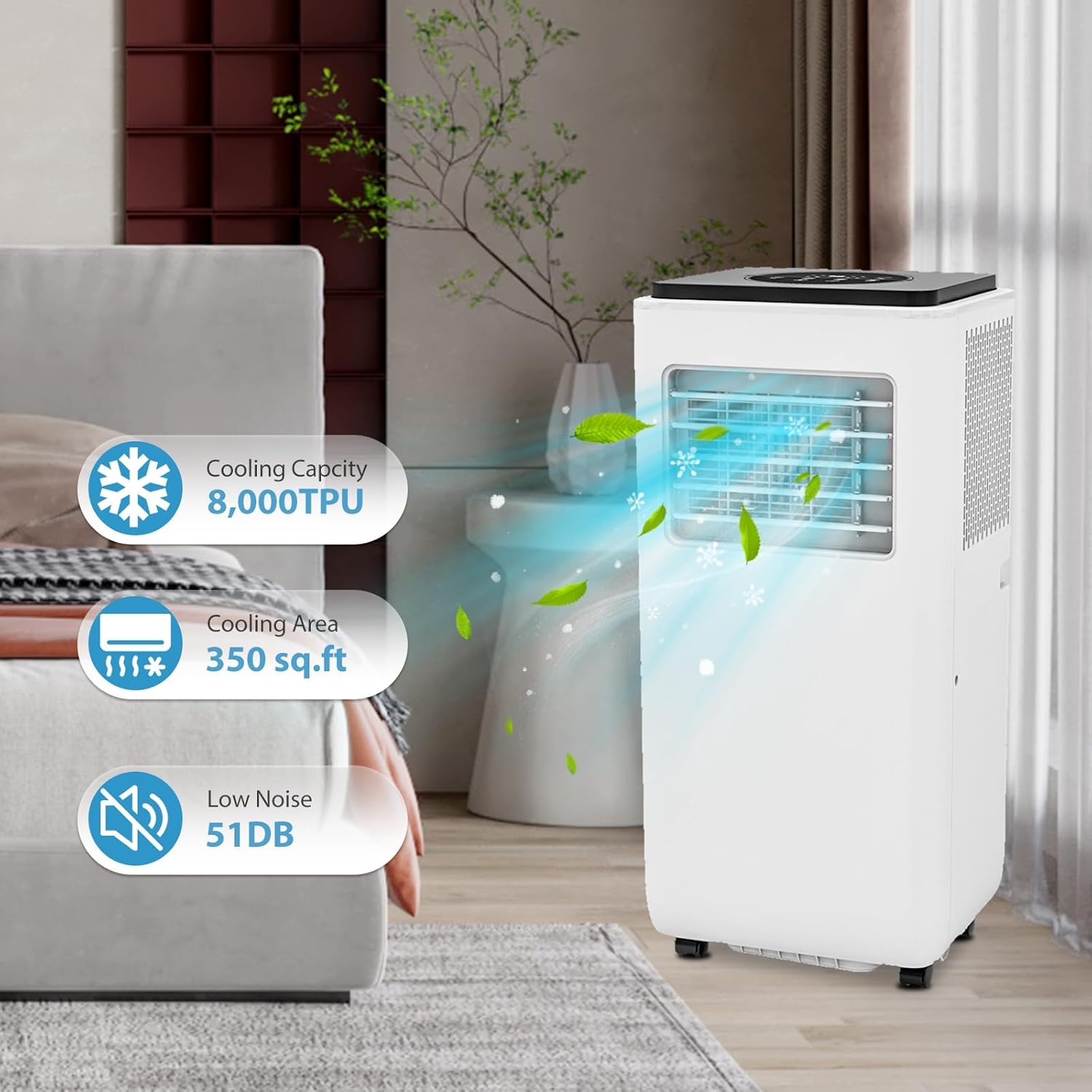 Portable Air Conditioner, 3-In-1 Standing Air Conditioner, 8000 BTU, Floor AC Unit For Room Up to 300 Sq. Ft, Portable AC with Remote Control For Bedroom and Office