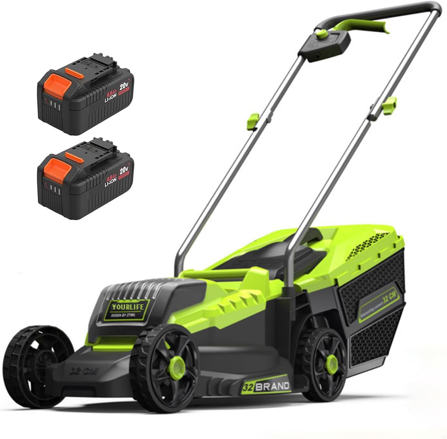 Electric Lawn Mower, Self-Propelled Cordless Lawnmower with 2 * 4.0Ah Lithium Battery & Grass Collection Basket, 3 Heights Adjustment, Push Mower for Yard & Garden