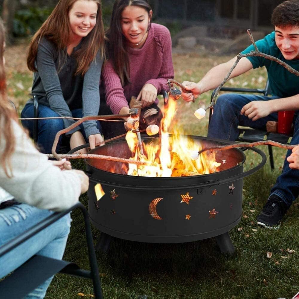 Fire Pits Outdoor Wood Burning 30 Inch Metal Firepit, Bonfire Wood Burning Heater Stove