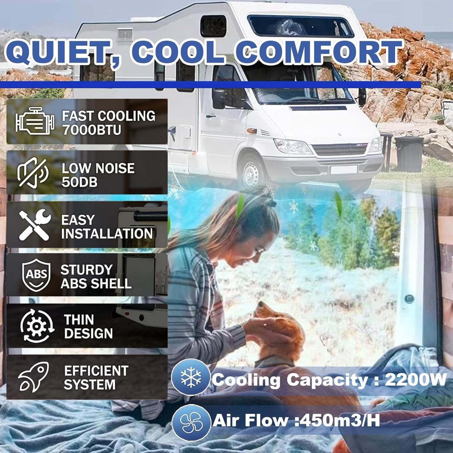 12v/24v Rv Air Conditioner, Truck/Car Electric Roof Ac-Only Cooling/Cooling+Heating,Light & Portable,Minimum Opening Size: 25 * 41cm,Working Area: 6-8 Square Meters In The Cab,WhiteCool+Heat24v