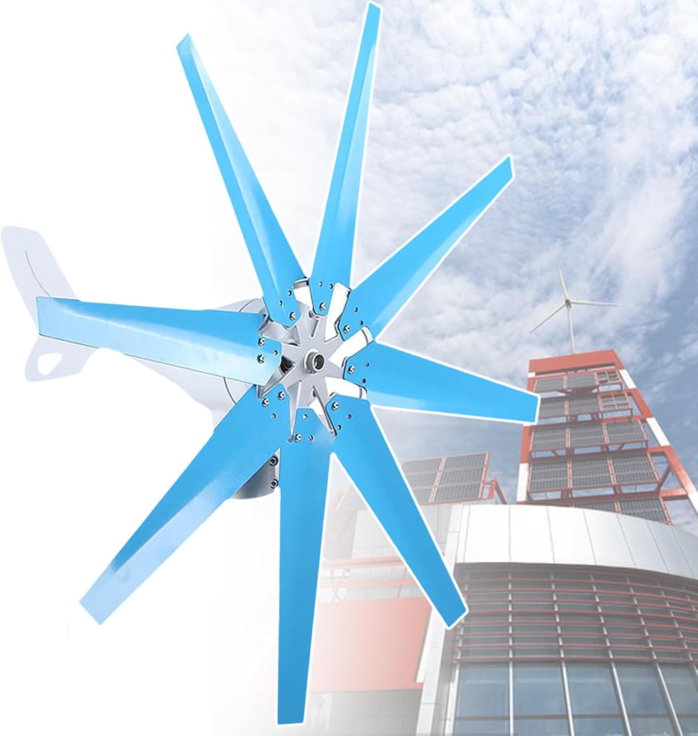 8kW Wind Turbine Generator - 8-Blade Horizontal Design, Automatic Wind Adjustment, Perfect for Home, Garden, Boat, Outdoor Use - 48V Renewable Energy Solution