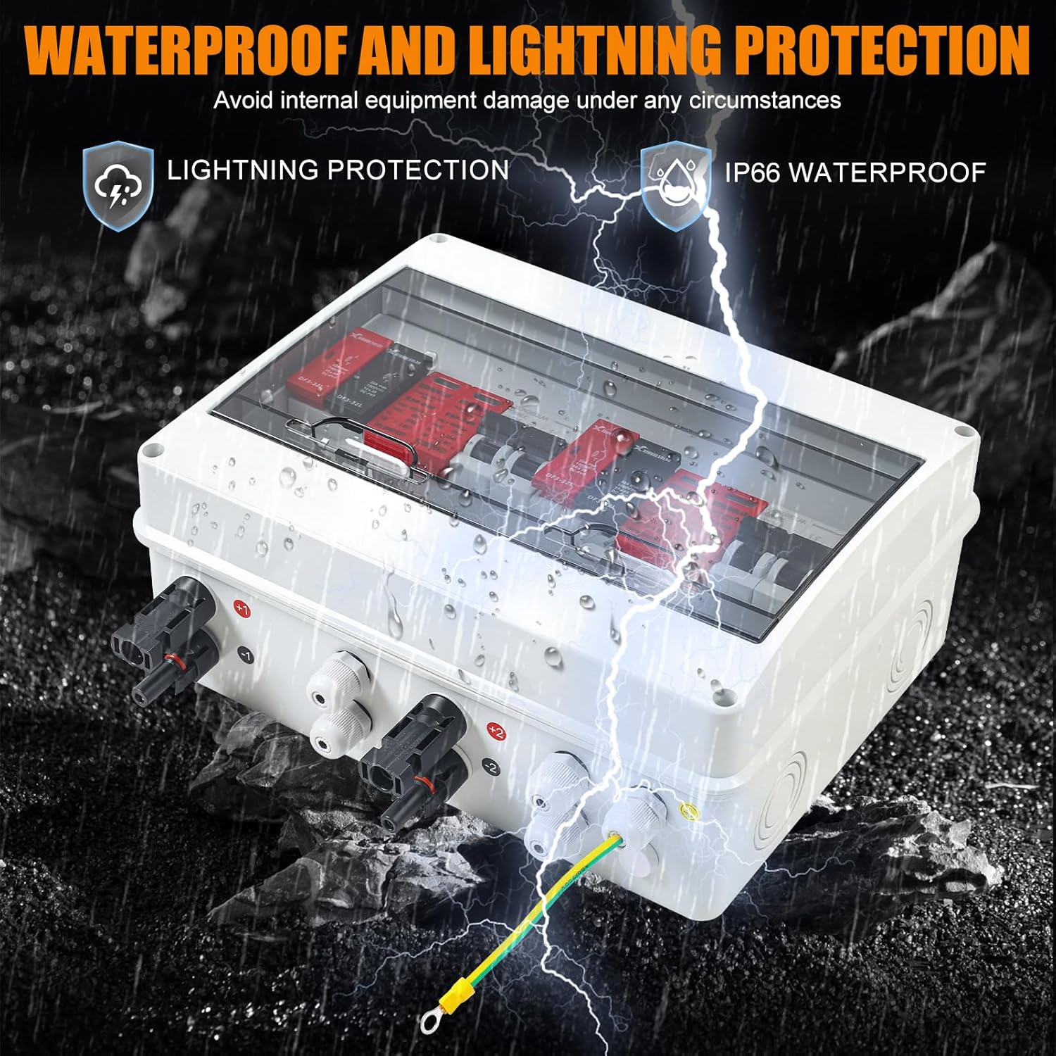 63A 600V DC PV Solar Disconnect Switch, IP66 Waterproof & Lightning Protection & Anti-UV Solar Circuit Isolator Combiner Box for Solar Panels