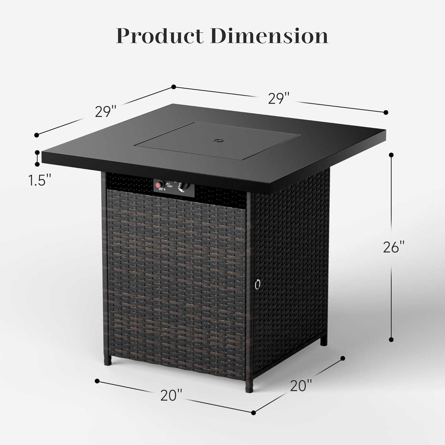 Propane Outdoor Fire Pit Table – 29'' Rattan Wicker Fire Table with Adjustable Flame, 50,000 BTU Gas FirePit, Easy Push-Turn Ignition, Clean Smokeless - for Patio, Garden & Backyard, Brown