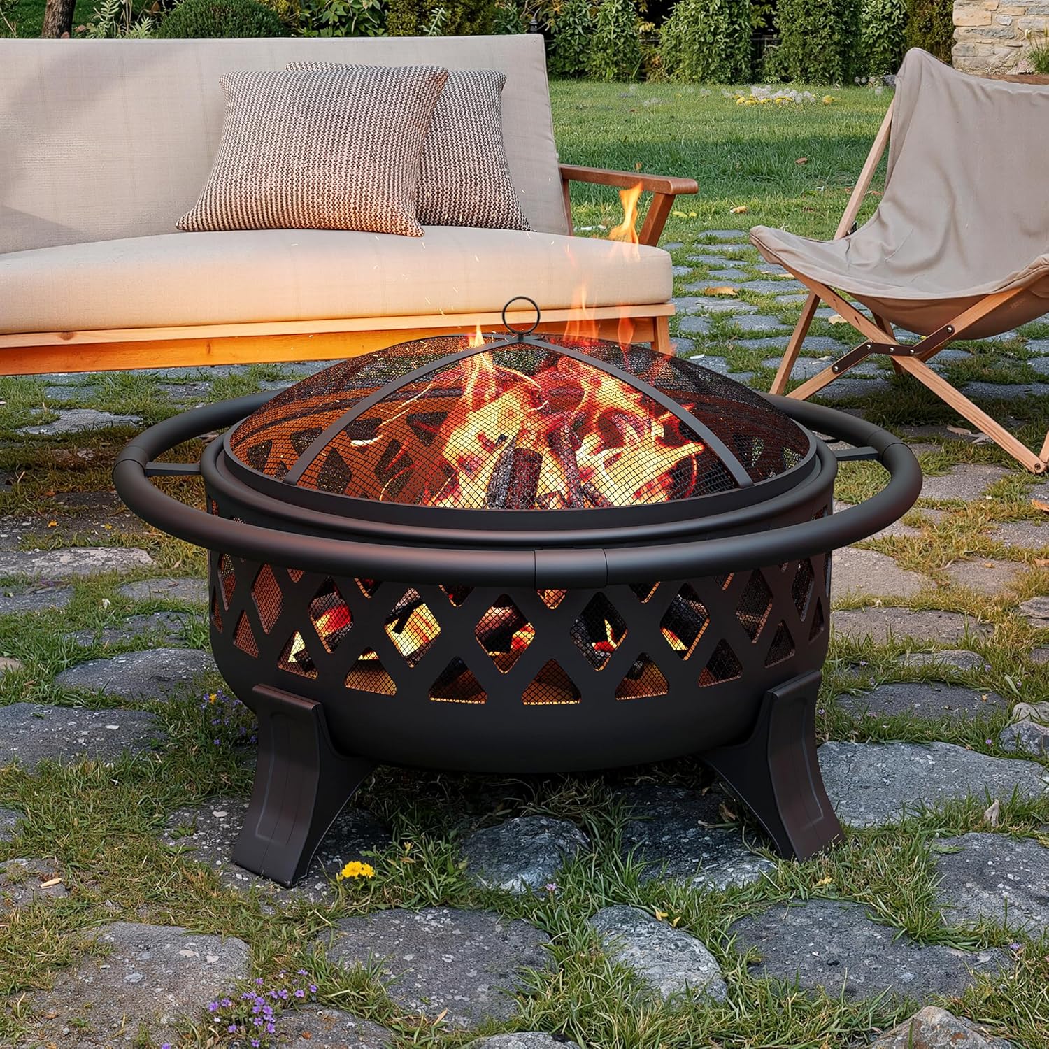 37 Inch Wood Burning Fire Pit with Spark Screen & Poker, Portable Outdoor Firepits for Outside Camping, Backyard, and Patio Use