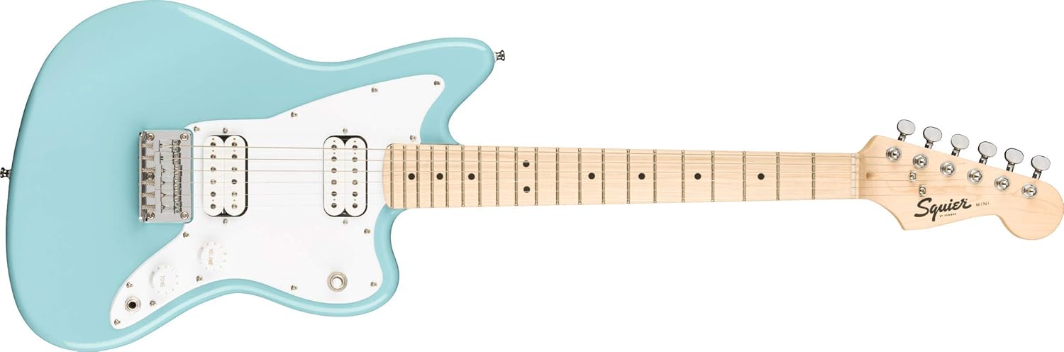 Squier Mini Jazzmaster Electric Guitar, Daphne Blue, Maple Fingerboard