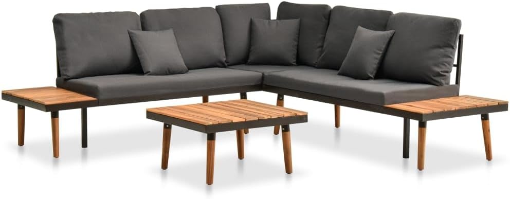 4 Piece Patio Lounge Set with Cushions Solid Acacia Wood,Modern Outdoor Acacia Wood 4Piece Patio Sofa Set with Comfortable Cushions Patio Furniture Sets, Outdoor Furniture Sets