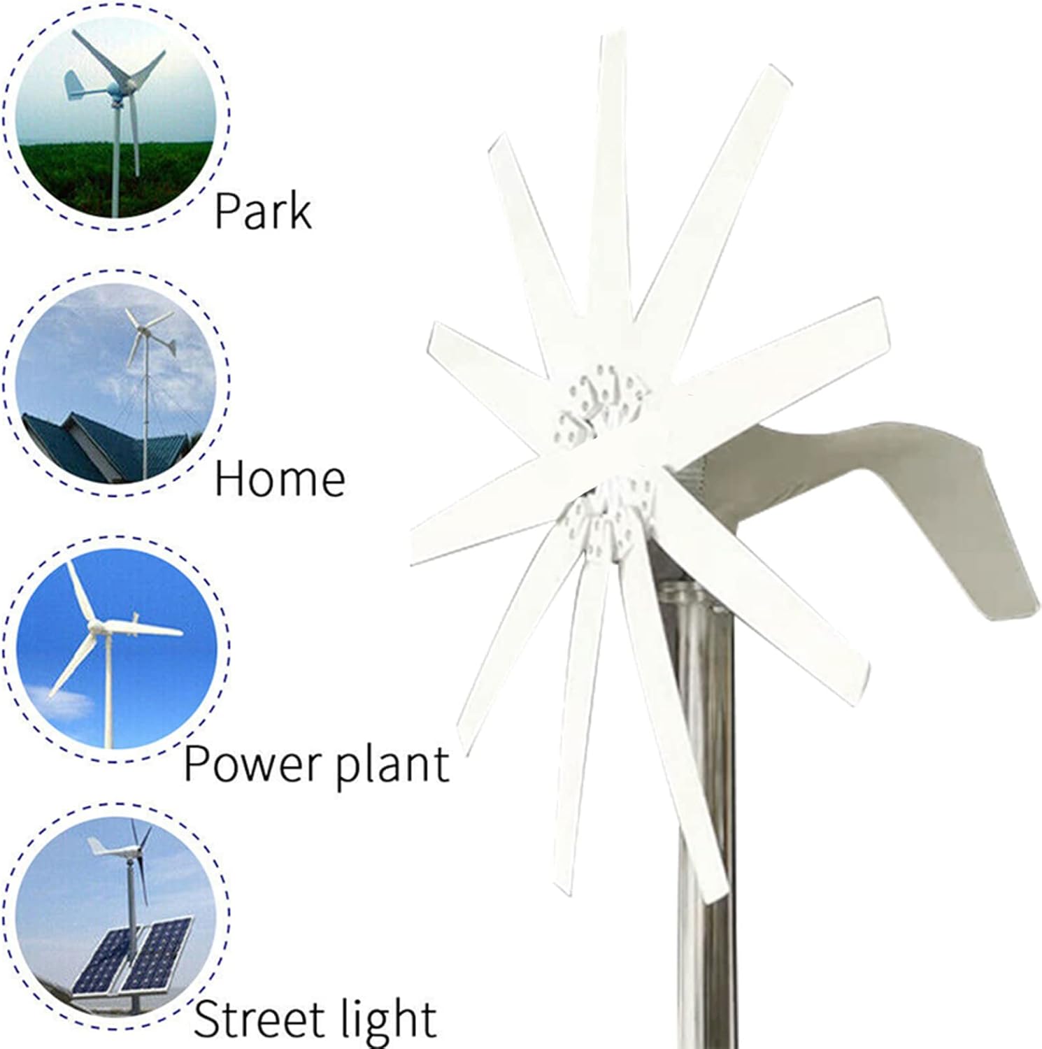 Wind Turbine Generator Kit 12V 24V 48V 8000W Wind Power Generator Kit with 10 Blades for Generator System Vertical Axis Wind Turbines Motor with MPPT Controller