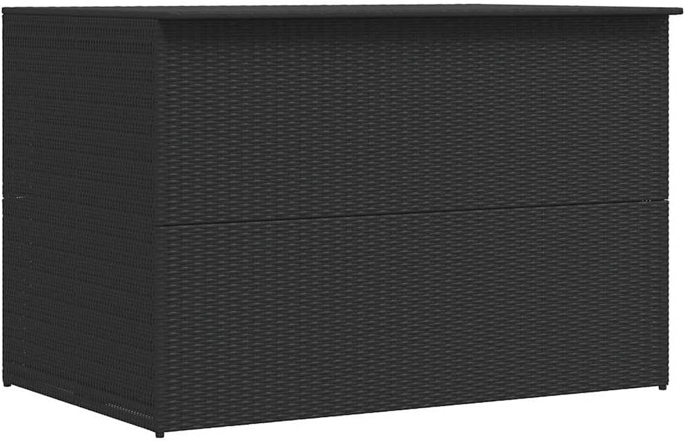 Black PE Rattan Outdoor Storage Box, Powder-Coated Steel, 59.1x39.4x39.4 in, Weather-Resistant Deck Storage for Patio Cushions, Tools, and Supplies, Modern Garden Organization