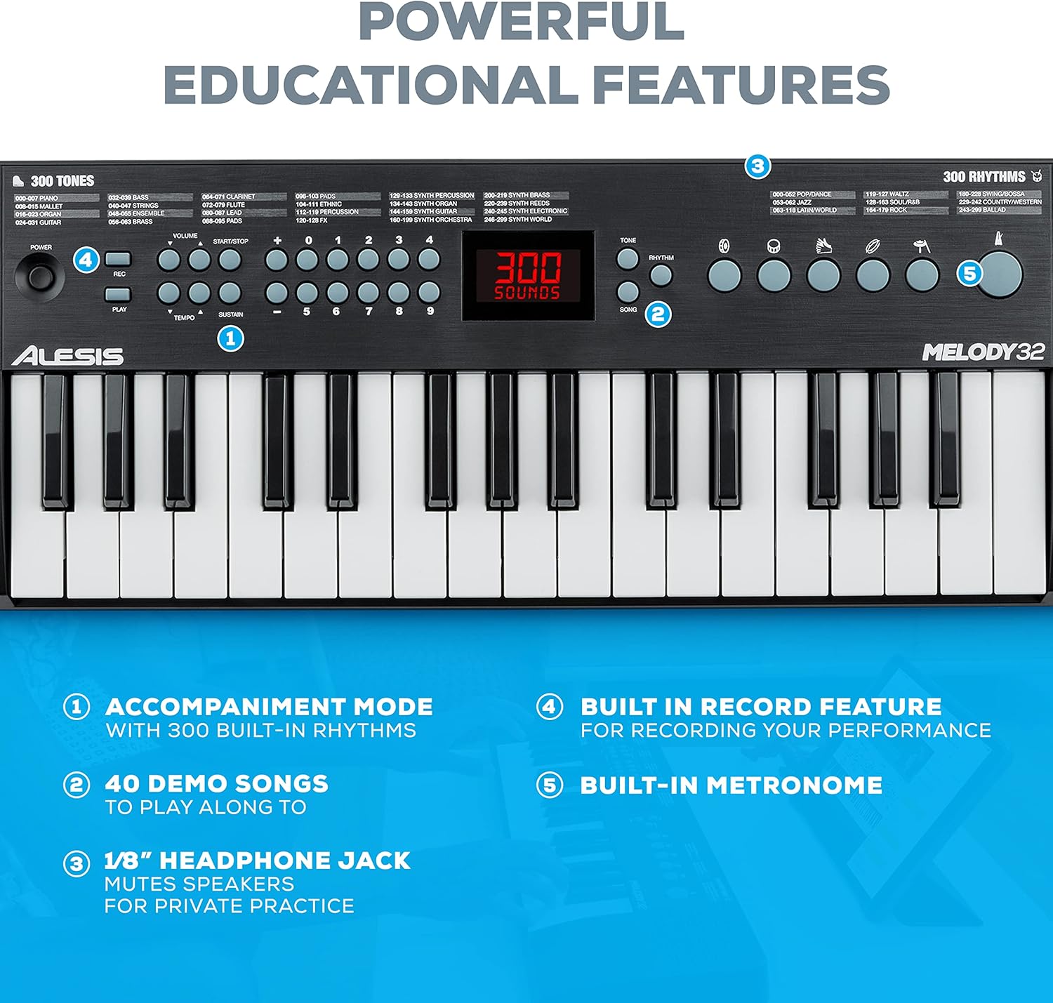 Alesis Melody 32 and M-Audio HDH40 – Electric Keyboard Digital Piano with 32 Keys, Speakers, USB-MIDI Connectivity, Headphones and Piano Lessons