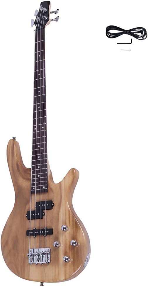 Electric Bass Guitar Full Size 4 String Exquisite Stylish Bass with Power Line and Wrench Tool (Burlywood Color)