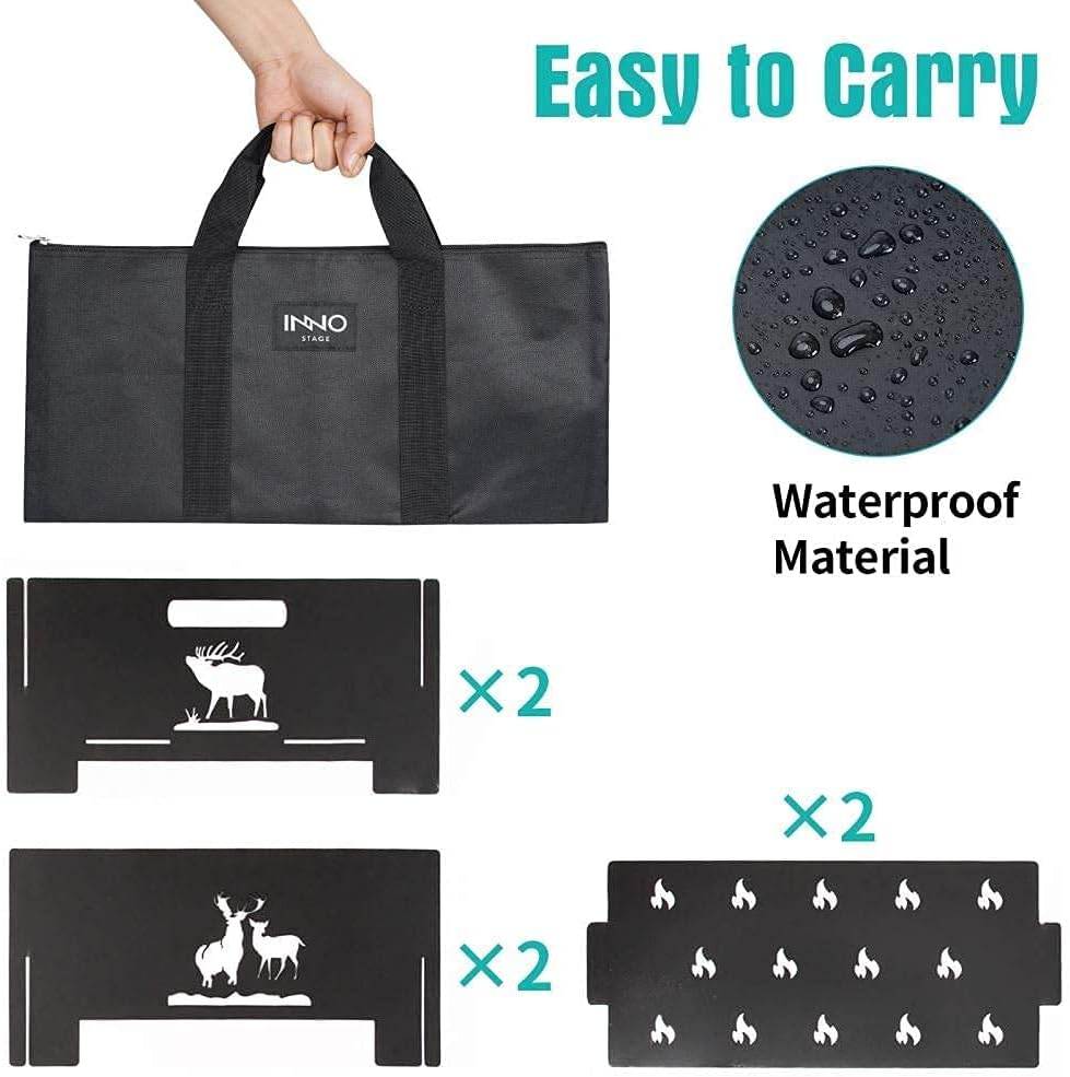 Portable Plug Fire Pit and Canvas Log Carrier Bag, Heavy Duty Outdoor Living FirePit and Waxed Durable Wood Tote