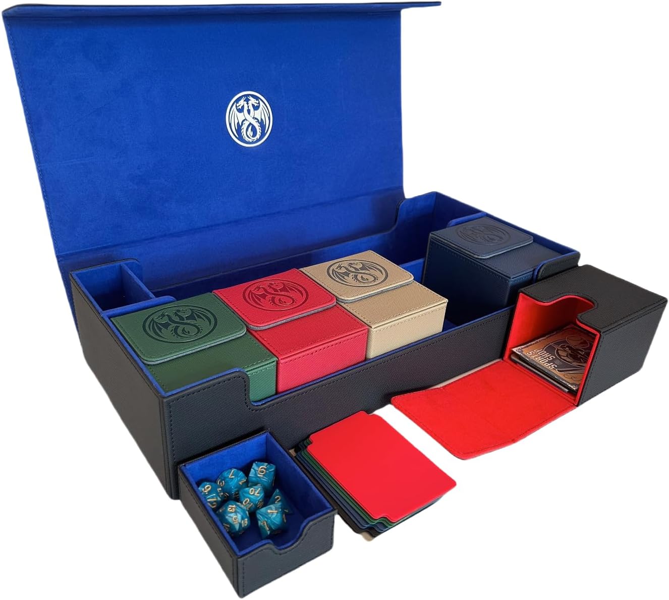 8 in 1 MTG Deck Box Set,for 2400+ Unsleeved Cards,including Premium XLarge Trading Card Storage Box,5 PCS Deck Case,Gift Dice and Card Divider,Compatible with TCG/Commander/Magic (Black & Blue Set)