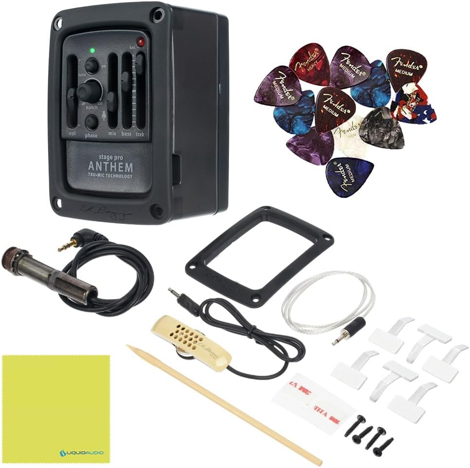 LR Baggs StagePro Anthem Acoustic Guitar Pickup and Microphone System Bundle w/ 12x Fender Picks and Liquid Audio Polishing Cloth