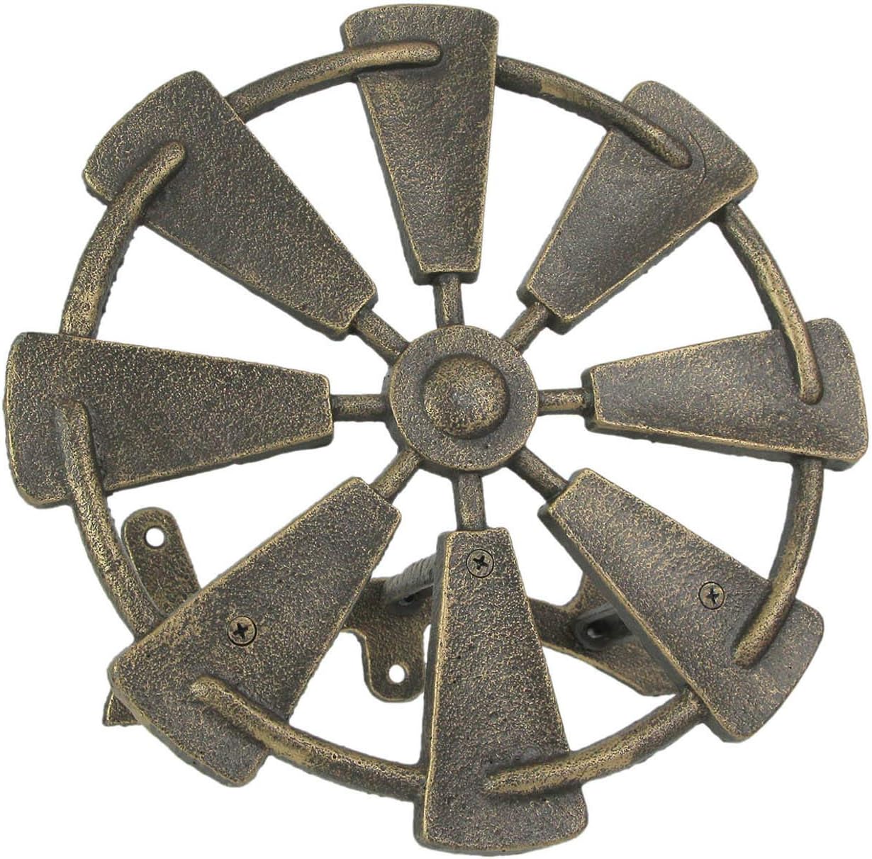 Bronze Finish Cast Iron Farmhouse Windmill Decorative Wall Mounted Garden Hose Hanger Outdoor Hose Holder Decor - 12 Inches in Diameter - Simple Installation
