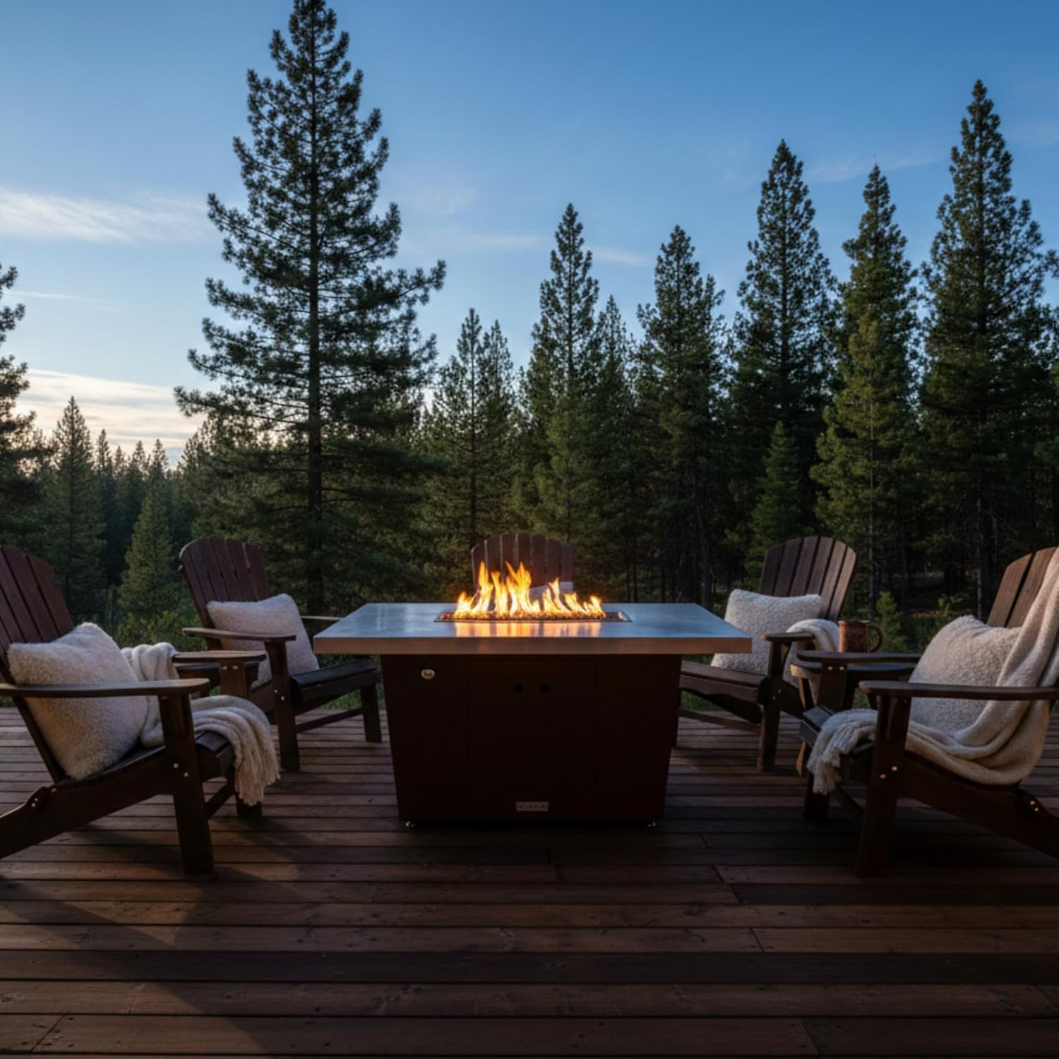 COOKE Palisades Rectangular Fire Pit Table - 52x36 - Chat Height - Propane - Brushed Aluminum Top with 3cm Edge - Black Powdercoat Base