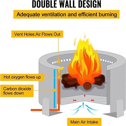Smokeless Fire Pit Outdoor Wood Burning Portable Firepit Stainless Steel with Stand Cover for Backyard Patio Garden Picnic Camping Bonfire,28.5 Inch