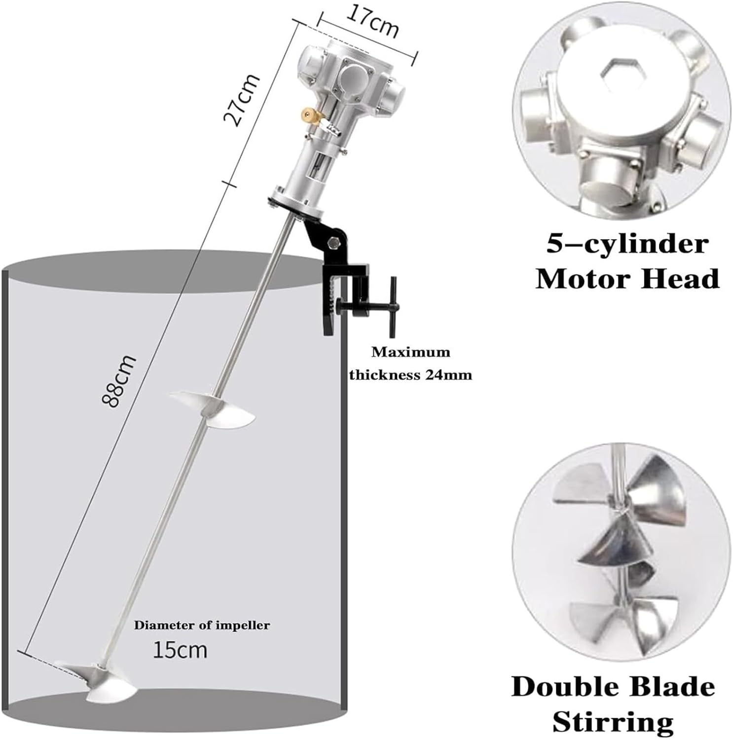 55 Gallon Tank Barrel Clip Paint Stirrer, Air Agitator Ink Coating Mixing Tool, Pneumatic Agitator, 3/4HP Air Agitator Paint Mix Tool, Coatings Mixing Machine for Viscous L(
