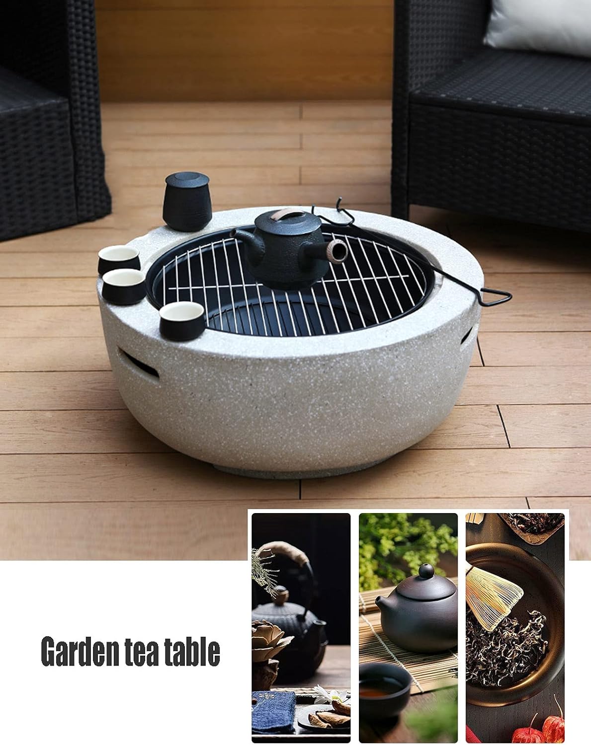 Outdoor Fire Pit Garden Wood Burning Fire Pit BBQ Grill Table - 60cm/23in, Outdoor Wood Burning Fire Bowl with Spark Screen Cover and Poker