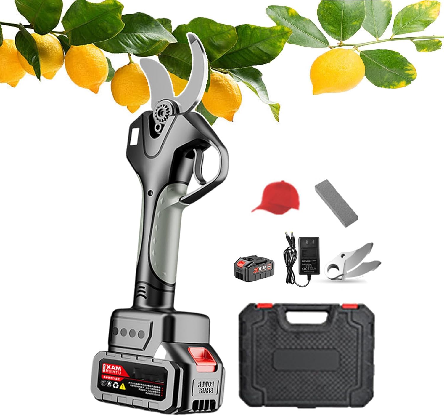 Electric Pruning Shears And Secateurs, Professional Cordless Garden Secateurs 4.5 cm Branch Pruning, Electric Brushless Scissors (With Battery And Coneflower And Tool Box),1-battery