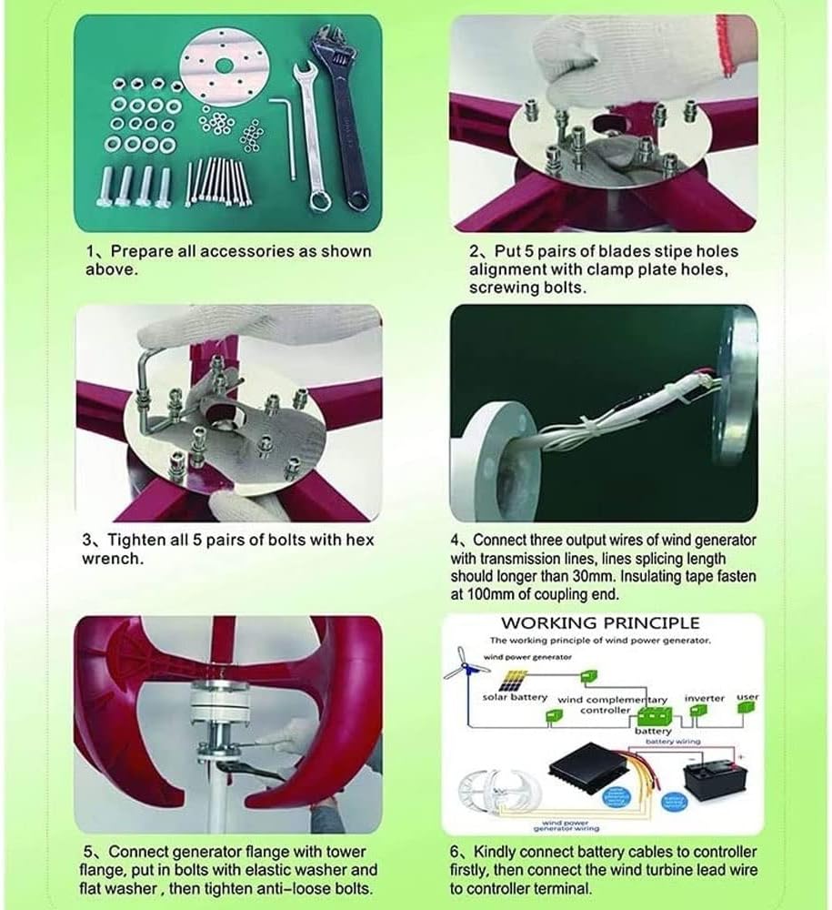 600W Vertical Axis Wind Turbine Generator Kit 12V/24V/48V Wind Turbine Power System 5 Blades Wind Generator for Home use or Industrial Energy Supply