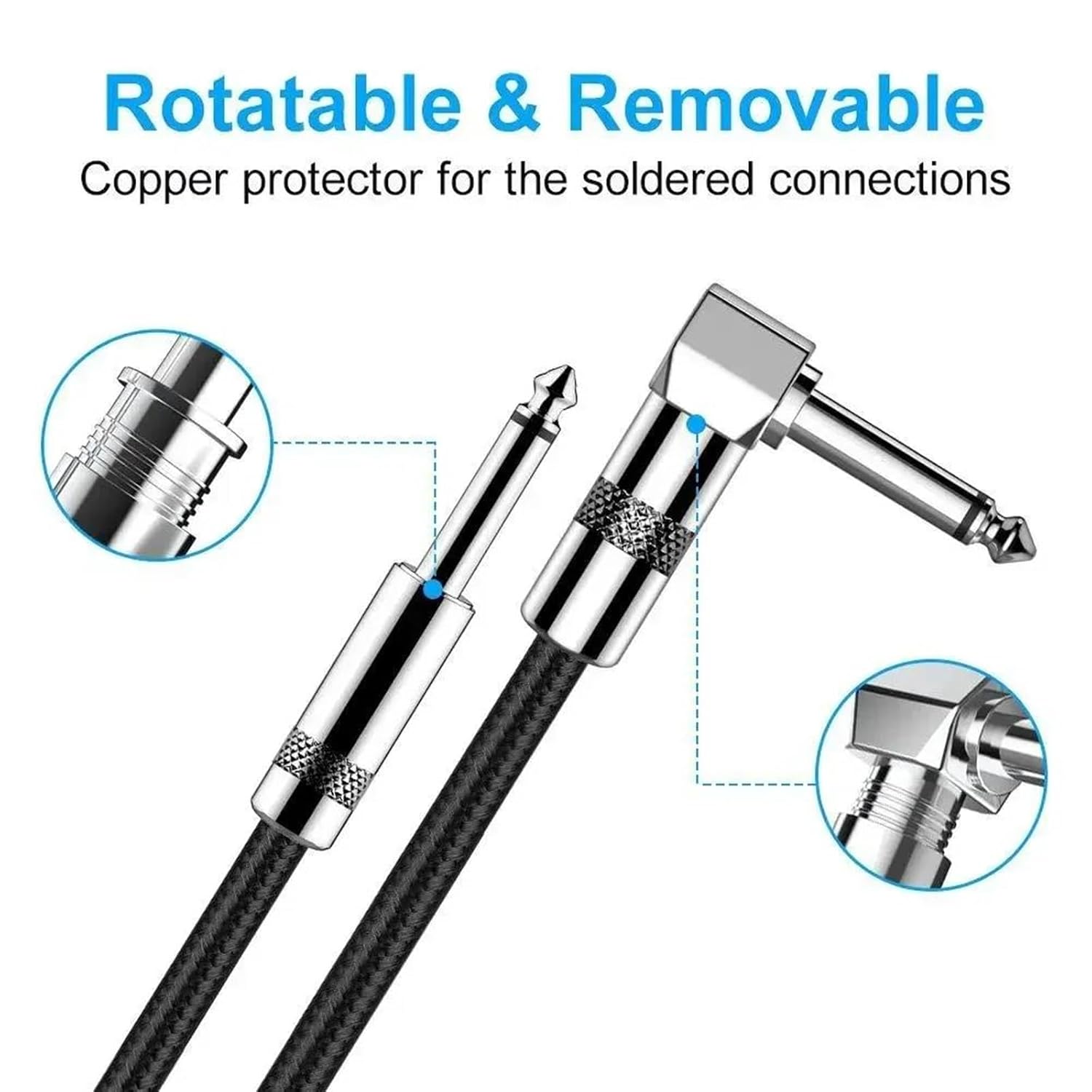 TSTS Guitar Audio Cable 10m /5m /300cm /2m /1m Aux Cable for Electric Guitar Bass Instrument Amplifier Cord 1/4 Right Angle Straight(Right Angle,15m)