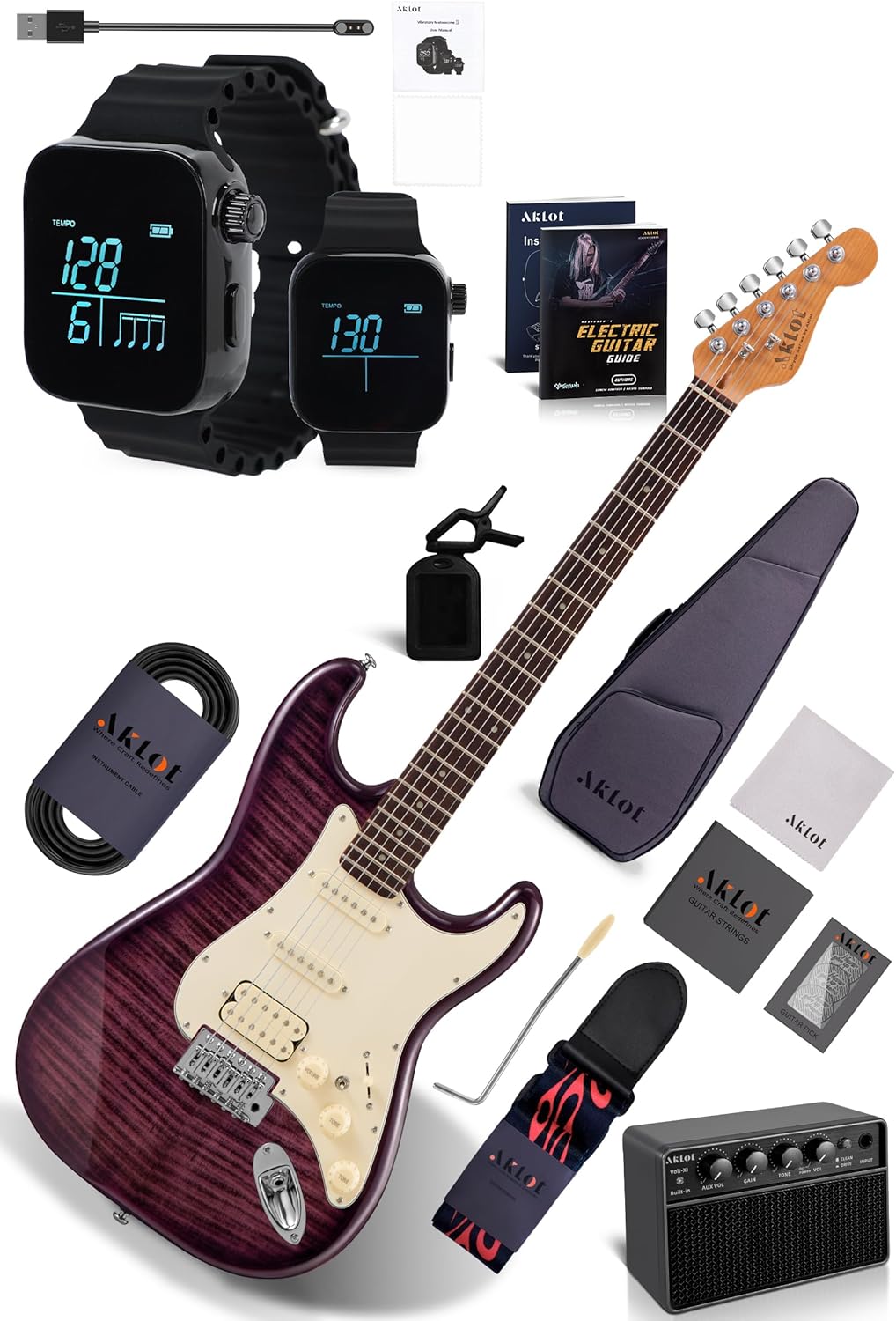 AKLOT Stryde Electric Guitar with Aklot Vibrating Metronome Watch Ⅱ