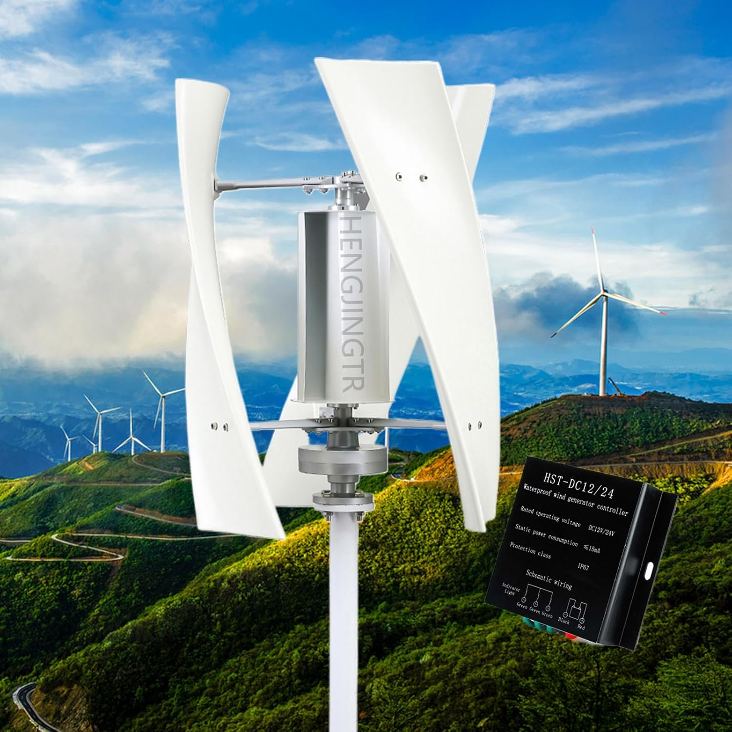 Noiseless Wind Turbine Generator Kit, 3 Blades 12000W Waterproof Wind Power Generator for Home, Boats, Street Lighting Windmill with Controller (48V)