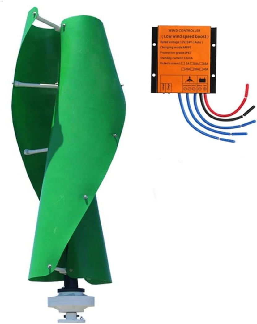LiuSj JUnSt 9000W Aluminum Alloy Spiral Vertical Wind Turbine, 12V -220V Wind Turbine Household Windmill Green 2 Blades with MPPT Charge Controller Wind Turbine