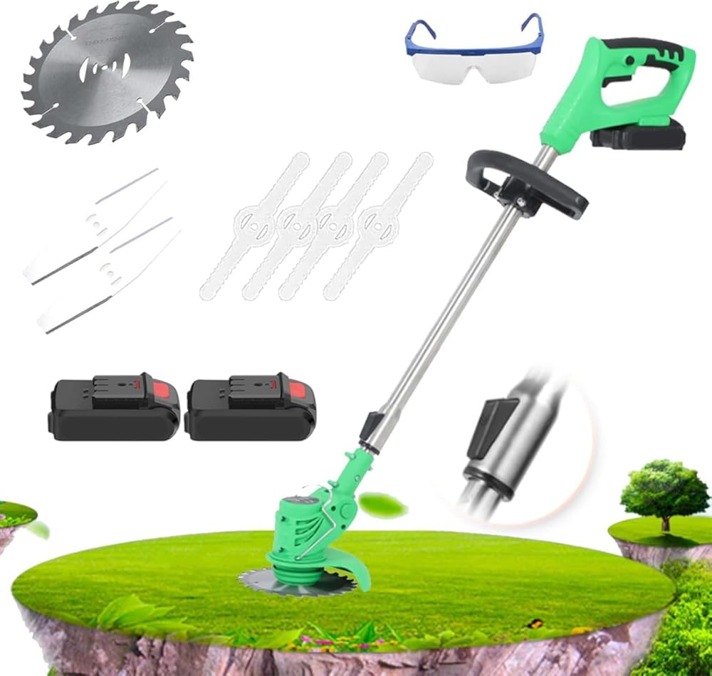 Battery Lawn Mower Weed Mower Portable Lawn Mower with 2 Batteries and 1 Charger Wire Lawn Mower and Weed Eater for Garden and Garden Pruning and Cutt