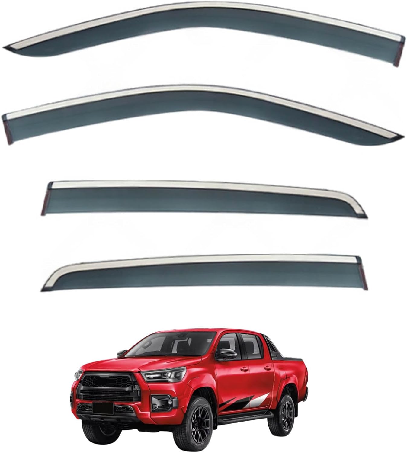 Window Deflectors for Toyota Hilux REVO MK8-AN120-AN130 2015-2022+, Sun Rain Guard Window Visors Vent Shades with Bright Stripes Car Accessories