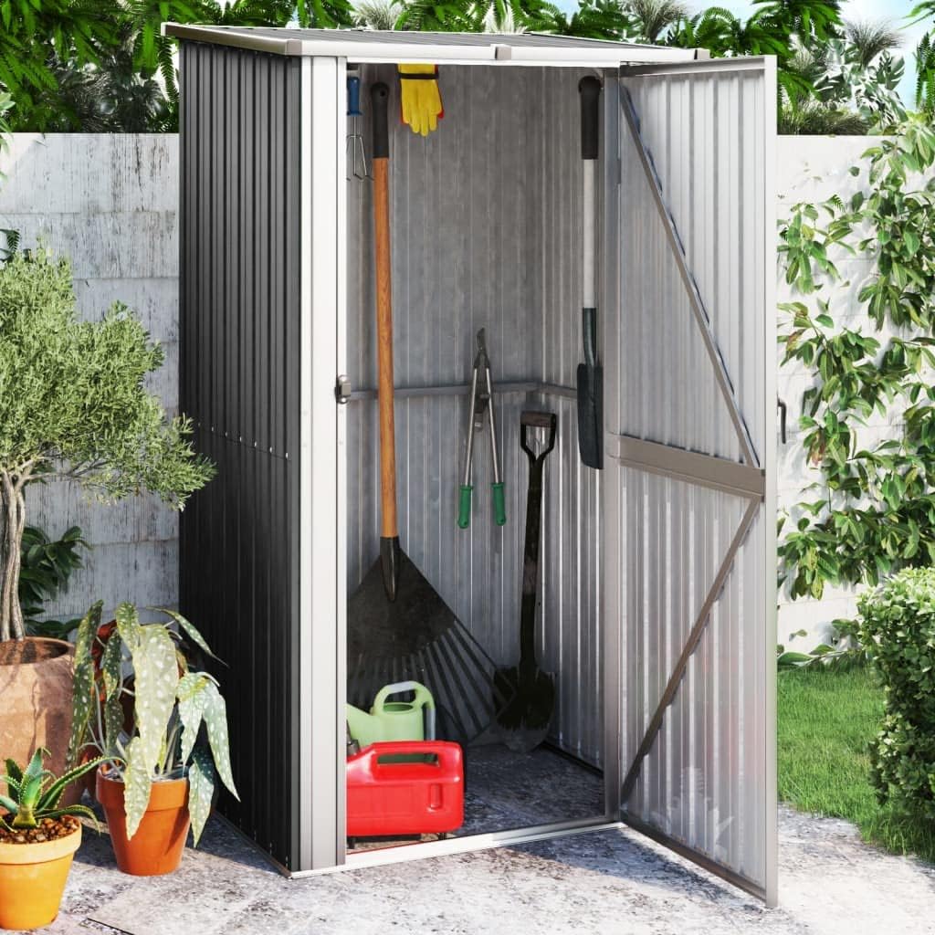 Anthracite Galvanized Steel Garden Shed 46.7x46.7x82.5 Inch Outdoor Storage Shed with Combination Lock for Backyard Patio and Tool Organization Modern Design Easy Assembly