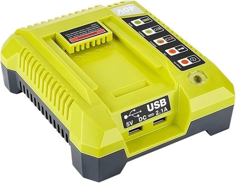 OP401 2.0A Fast Charger Compatible with RYOBI 40V Lithium Batteries OP4015 OP4026 OP4030 OP4050, Dual USB Ports & LED Indicator Power Tool Charging Station