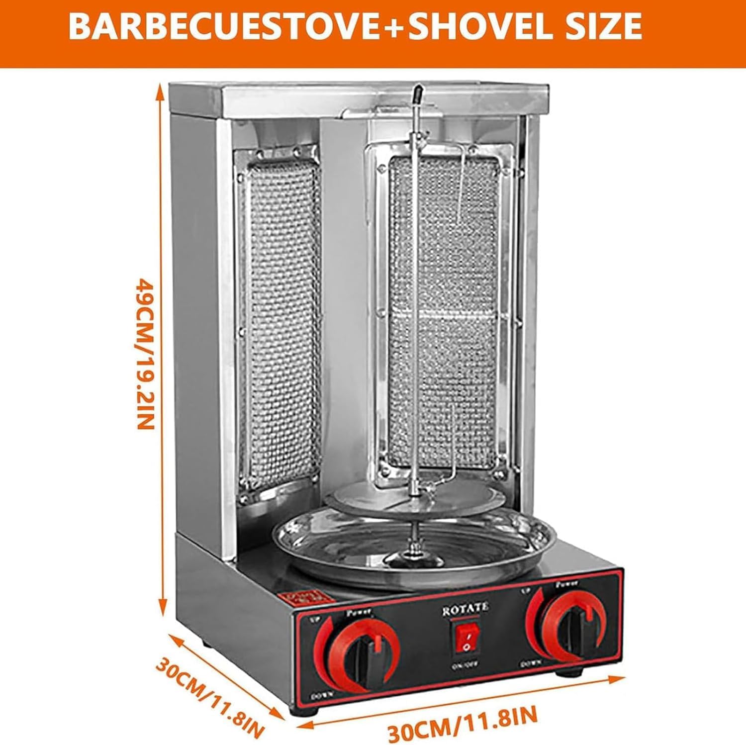 Vertical Grill Rotisserie, Electric Doner Kebab Machine with 2 Burners, Dual Control Heating/360° Rotatable/Double Rows of Cooling Holes, for Family Gathering