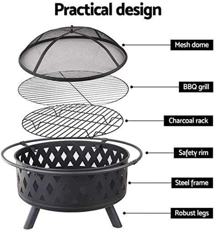 Outdoor Fire Pits Fire Bowl with Handles,Removable Metal Fire Basket with Fire Fork, Patio Garden Multifunctional Fire Pit for Heating/BBQ