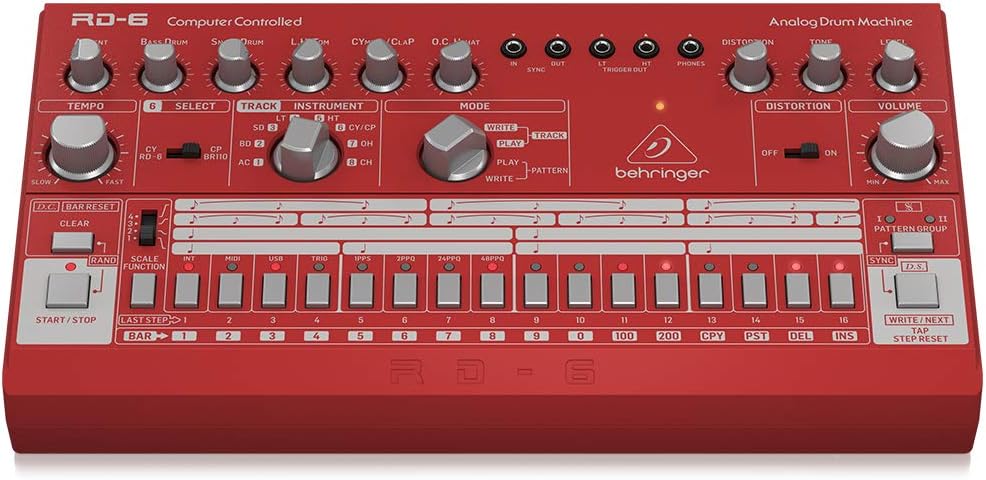 Behringer RHYTHM DESIGNER RD-6-RD Analog Drum Machine with 8 Drum Sounds, 64 Step Sequencer and Distortion Effects